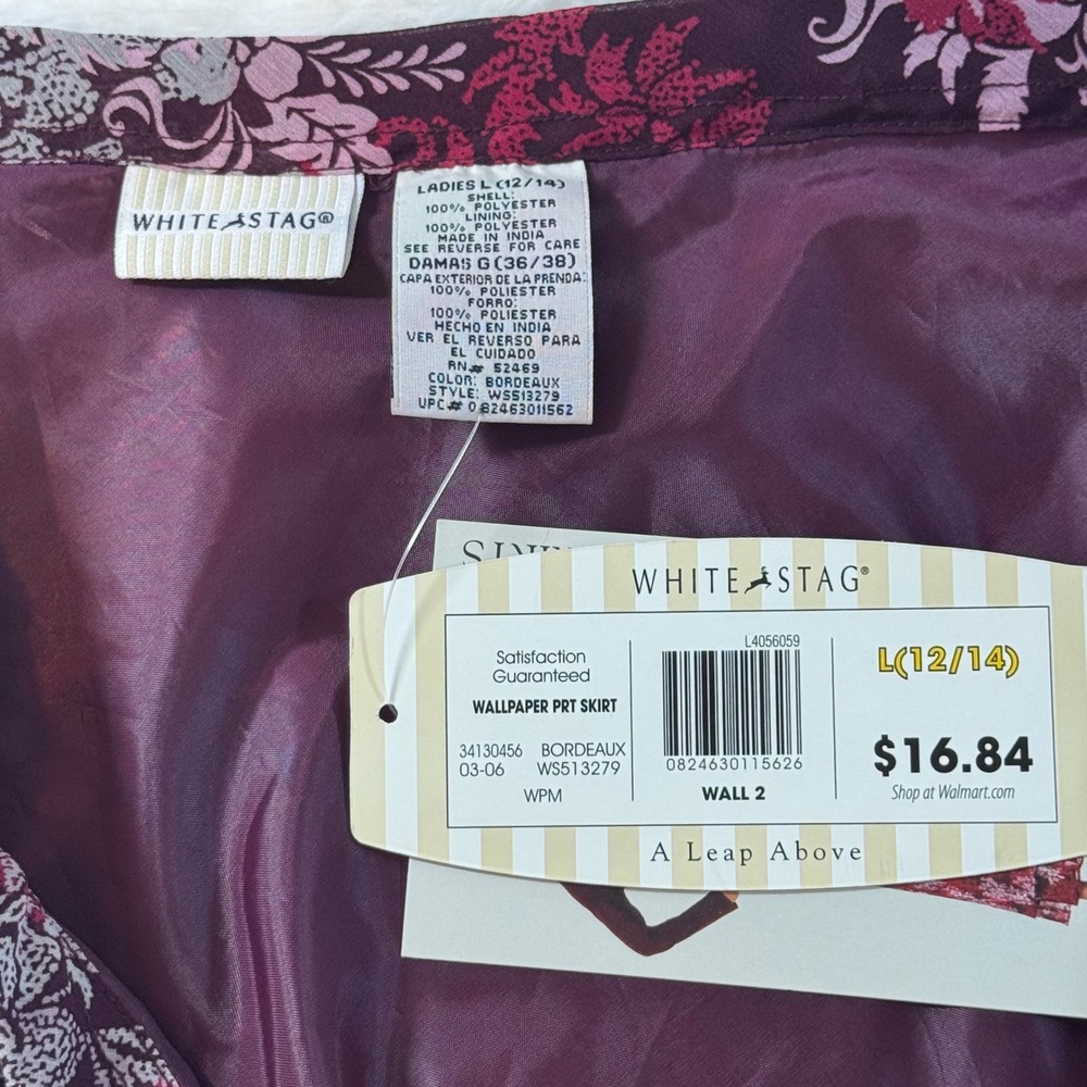 White Stag Bordeaux Wallpaper Floral Georgette Double Layer Skirt L Y2K fairy - Picture 4 of 8